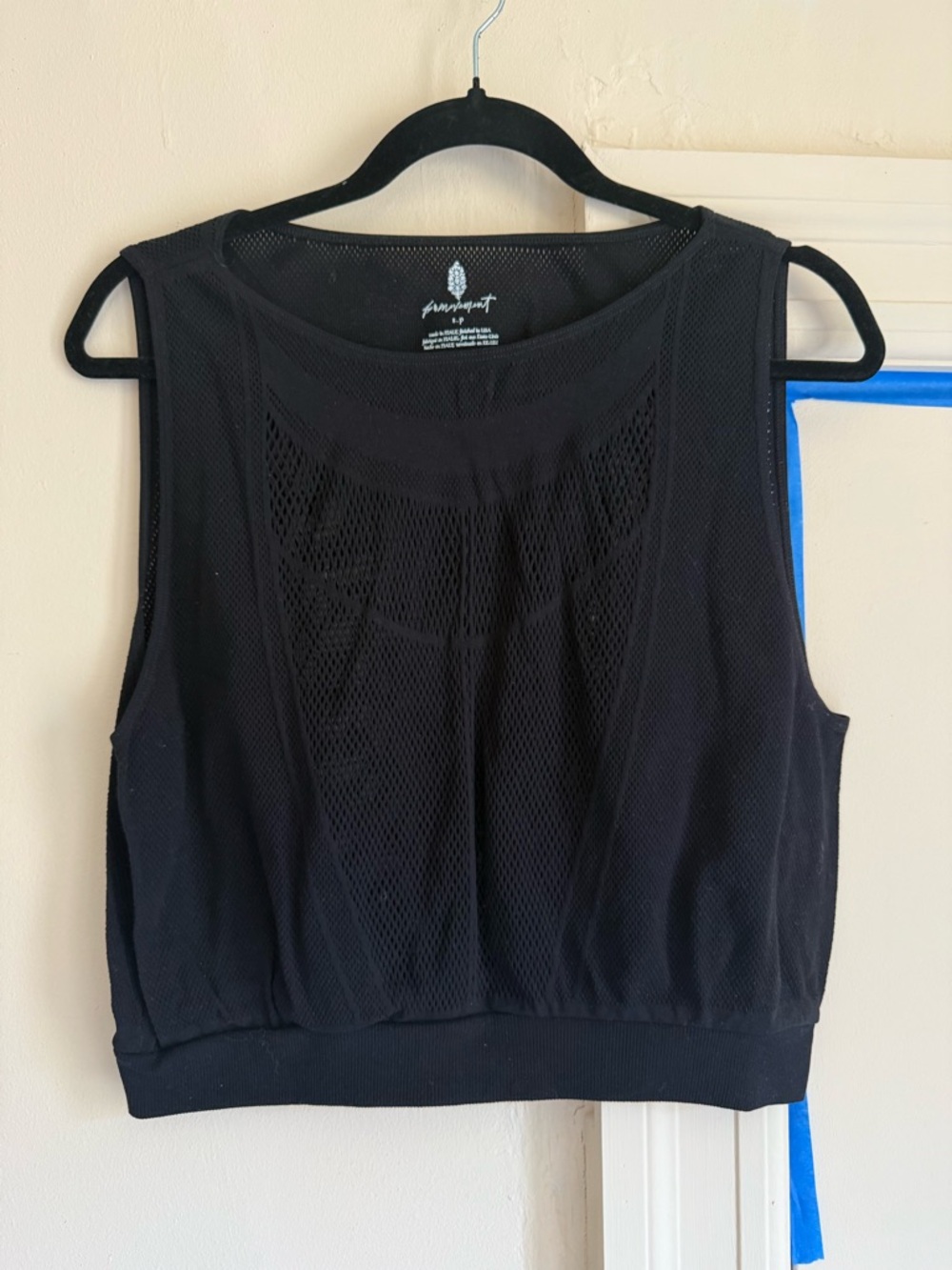 Free People Black Mesh Workout Crop Tank